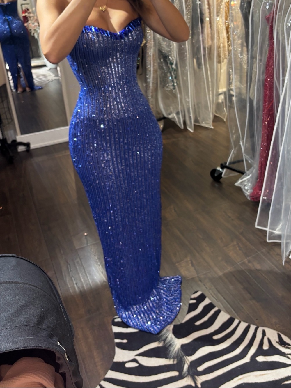 Royal Blue Sequin Strapless Evening Gown